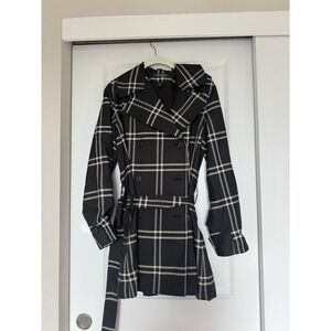Lauren Ralph Lauren Double Breasted Trenchcoat Jacket‎ Womens SZ XL Black Plaid